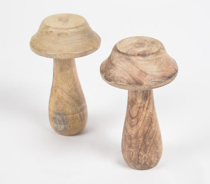 Minimal Wooden Mushroom Showpieces (set of 2)-0