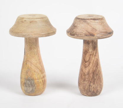 Minimal Wooden Mushroom Showpieces (set of 2)-1