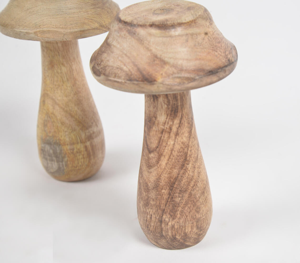 Minimal Wooden Mushroom Showpieces (set of 2)-2