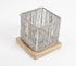 Silver-toned Iron Wire Tea Light Holder with Wooden Base-0