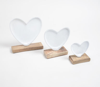 Enamelled Iron Hearts with Wooden Base (set of 3)-1