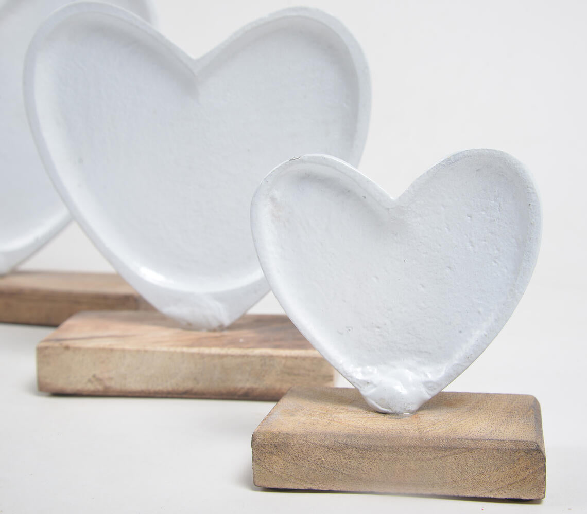 Enamelled Iron Hearts with Wooden Base (set of 3)-2