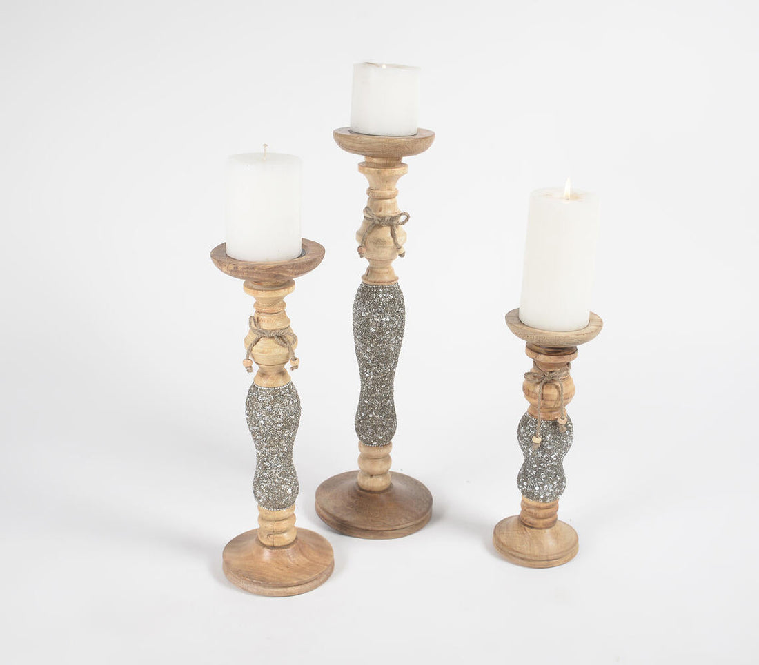 Statement Jazzy Wooden Candle Holders (Set of 3)-0