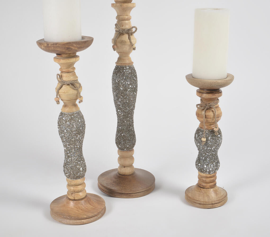 Statement Jazzy Wooden Candle Holders (Set of 3)-1