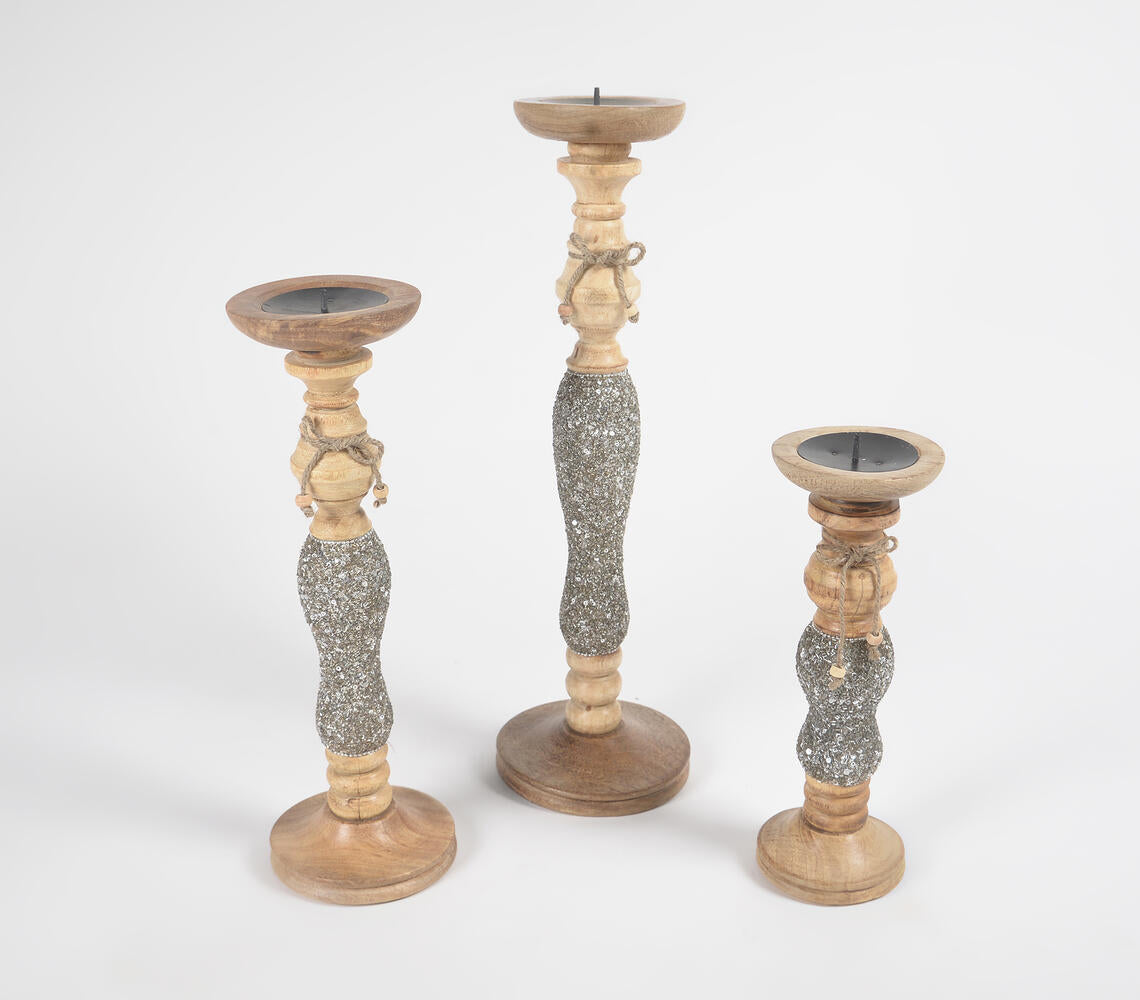 Statement Jazzy Wooden Candle Holders (Set of 3)-2