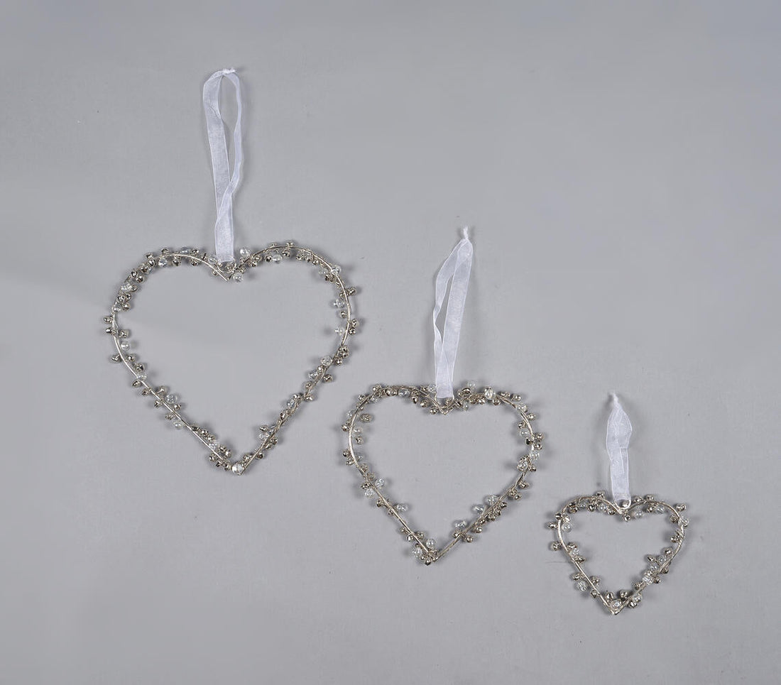 Statement Iron &amp; Beads Valentines Heart Hanging (Set of 3)-0