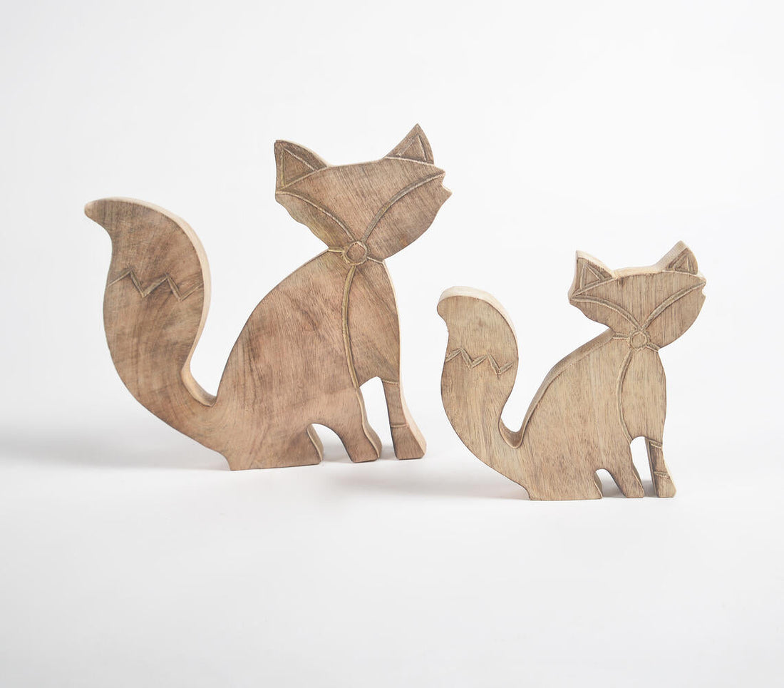 Hand Carved Wooden Decorative Foxes (Set of 2)-0