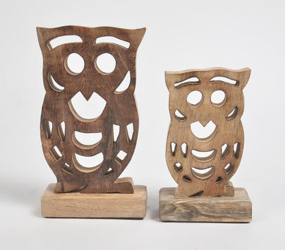 Wooden Owls Tabletop Decoratives (Set of 2)-1