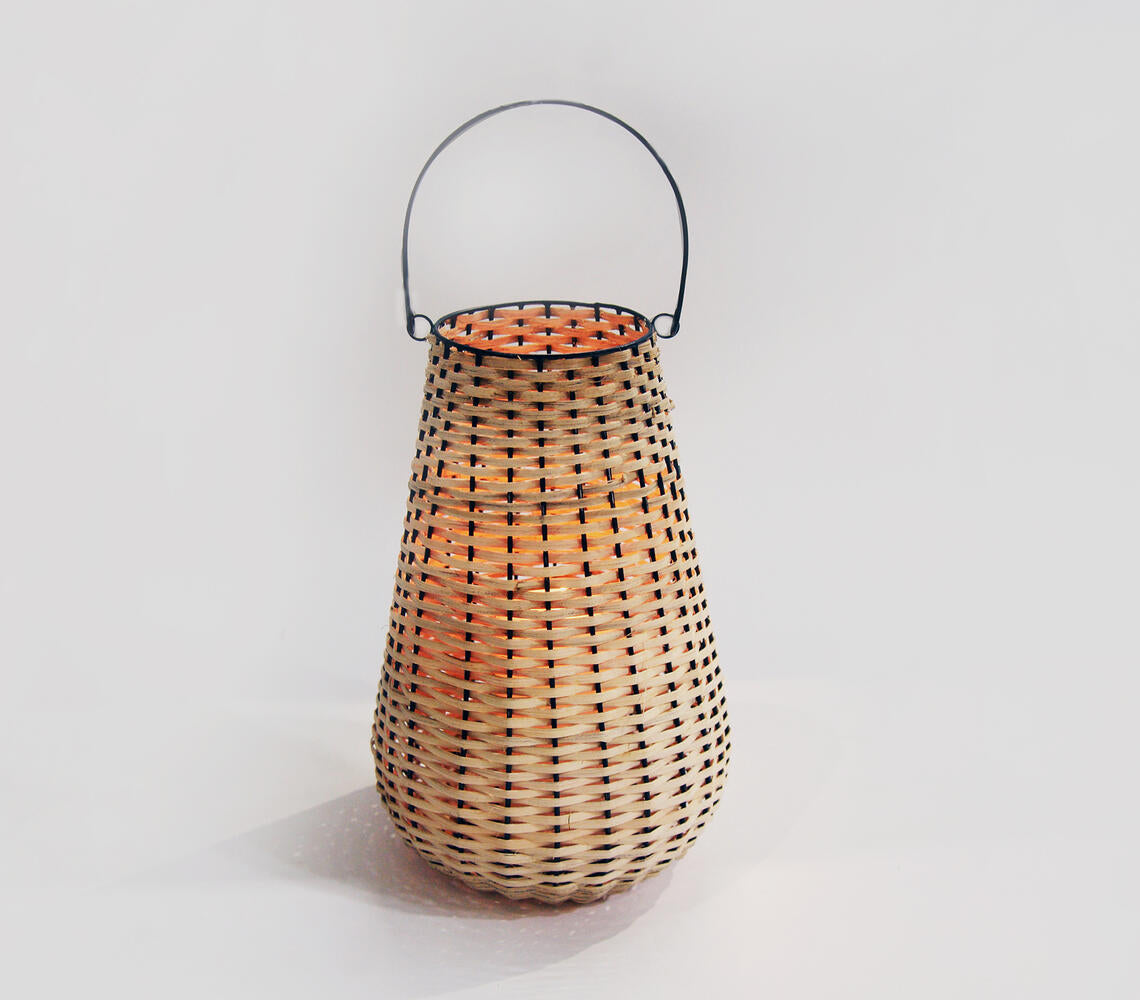 Handwoven Cane &amp; Iron Tea Light Lantern-0