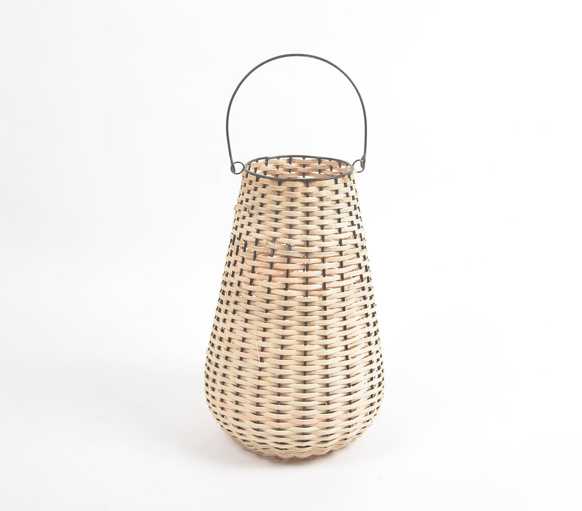 Handwoven Cane &amp; Iron Tea Light Lantern-1