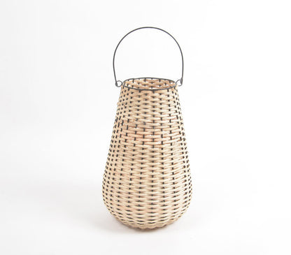 Handwoven Cane &amp; Iron Tea Light Lantern-1