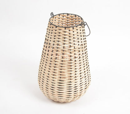 Handwoven Cane &amp; Iron Tea Light Lantern-2