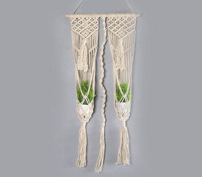 Boho Macrame Wall Hanging Dual Planter-0