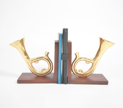 Saxophone Bookends with Wooden Base (Pair)-0