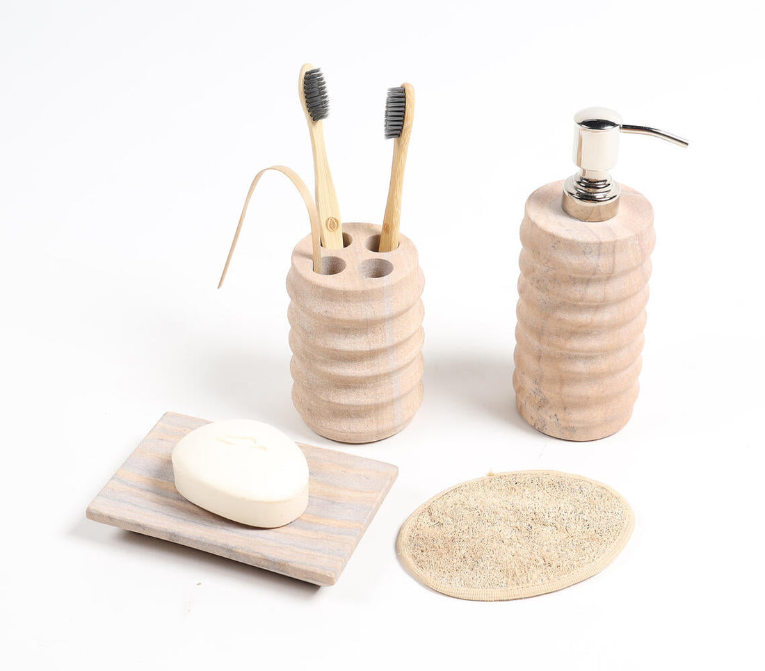 Sandstone Ribbed Classic Bath Accessories Set-0