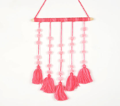 Coral Tassels &amp; Pom-Pom Wall Hanging-0