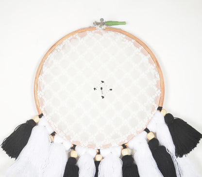 Embroidery Hoop Tasseled Monotone Wall Hanging-1