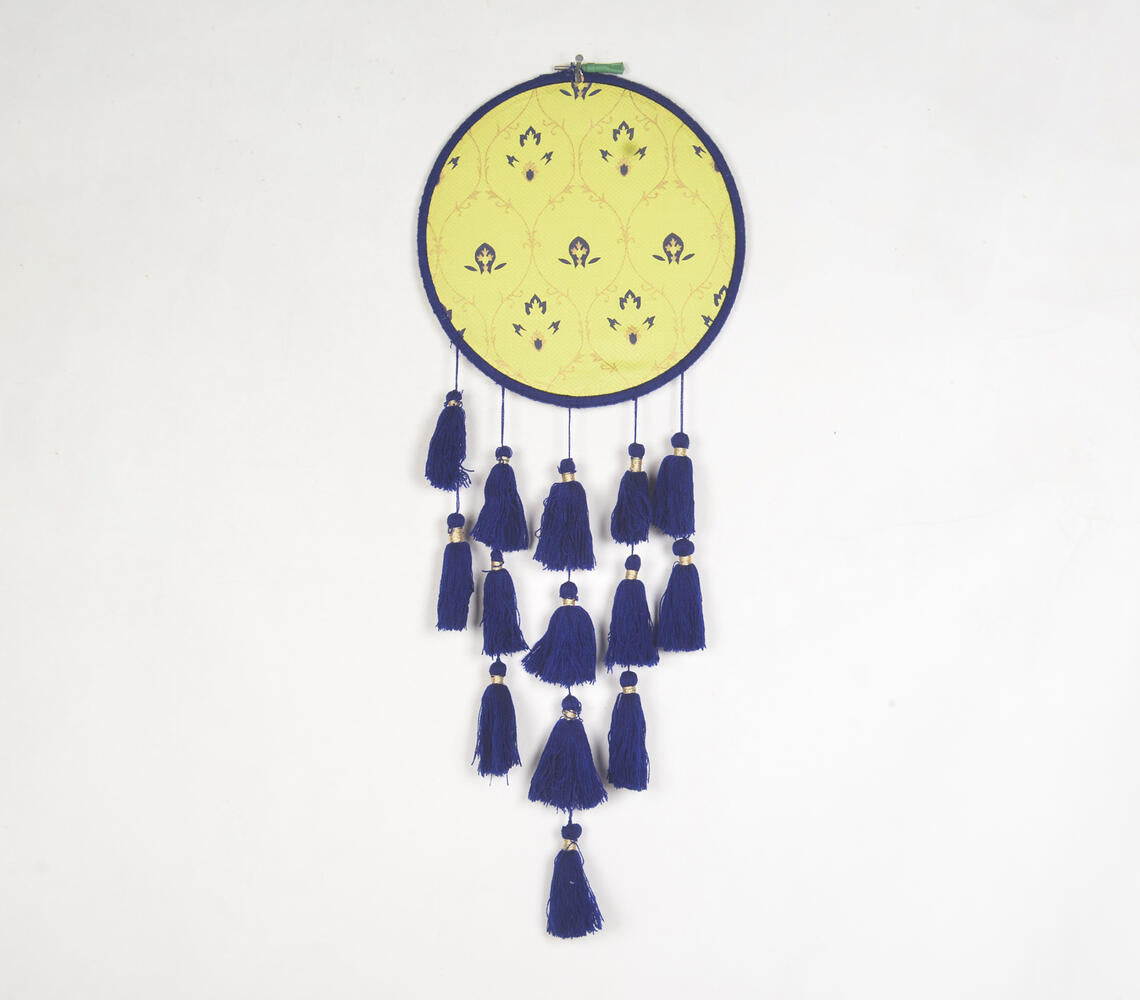 Lemon Embroidery hoop Navy tasseled wall hanging-0