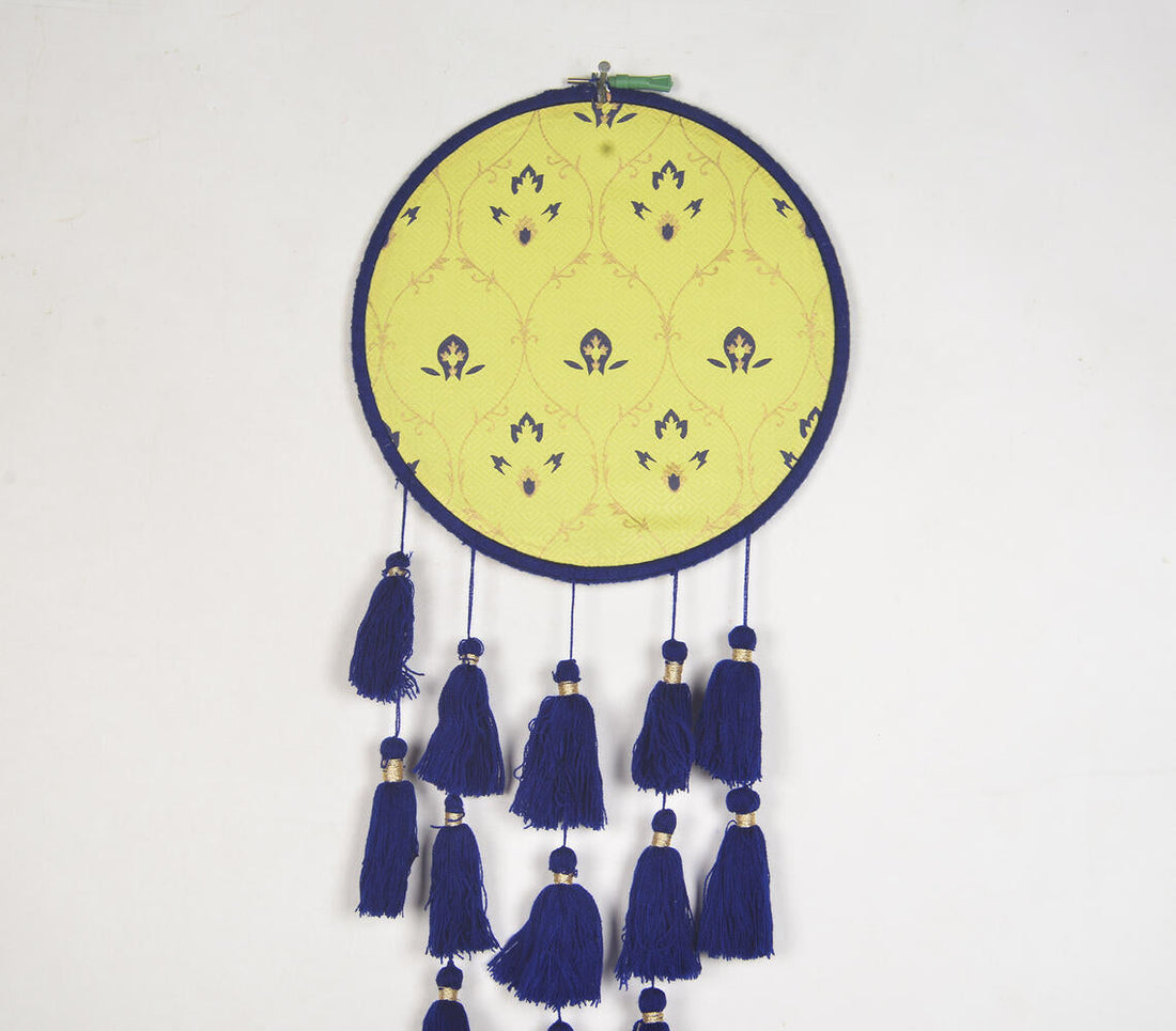 Lemon Embroidery hoop Navy tasseled wall hanging-1