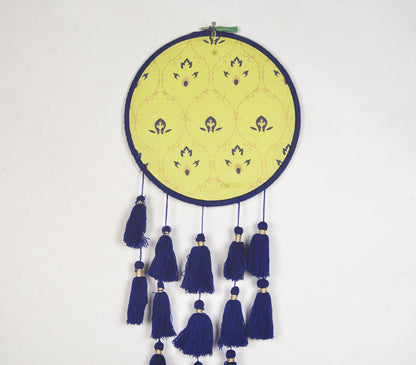 Lemon Embroidery hoop Navy tasseled wall hanging-1