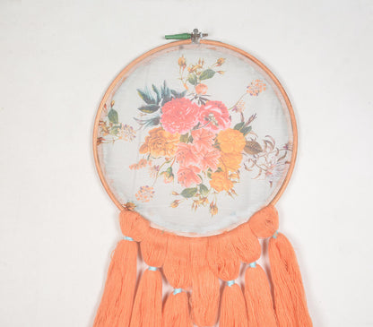 Vintage Rose Embroidery hoop Peach tasseled wall hanging-1