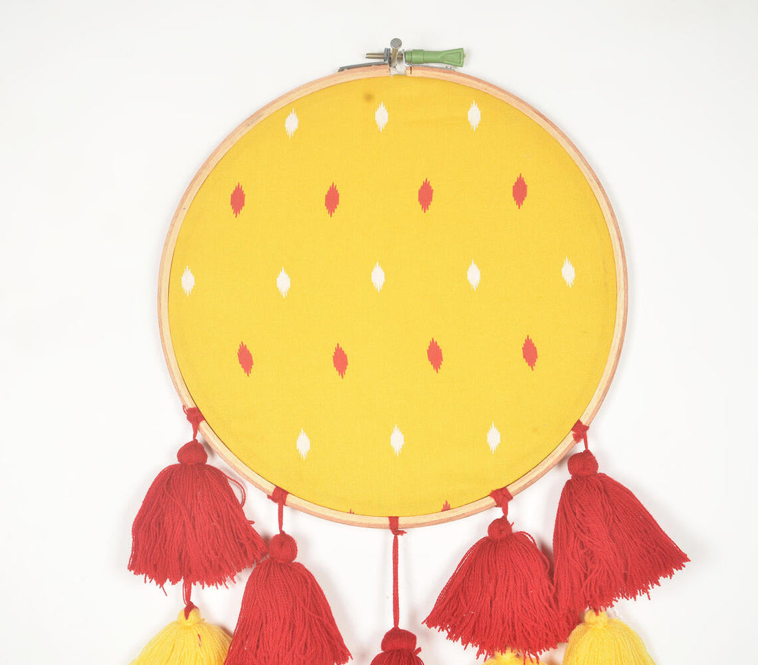 Embroidery Hoop Tasseled Summer Ikat Wall Hanging-1