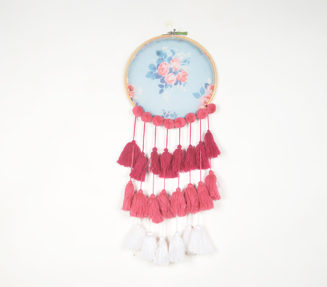 Embroidery Hoop Pastel Floral Tasseled Wall Hanging-0