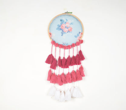 Embroidery Hoop Pastel Floral Tasseled Wall Hanging-0