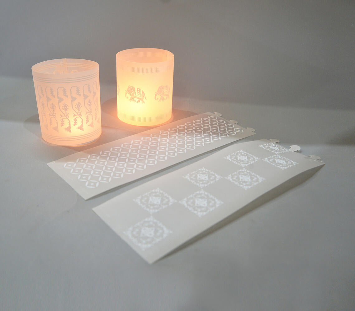 Ethnic Screen Printed Translucent Tea Light Covers (Set of 4)-2