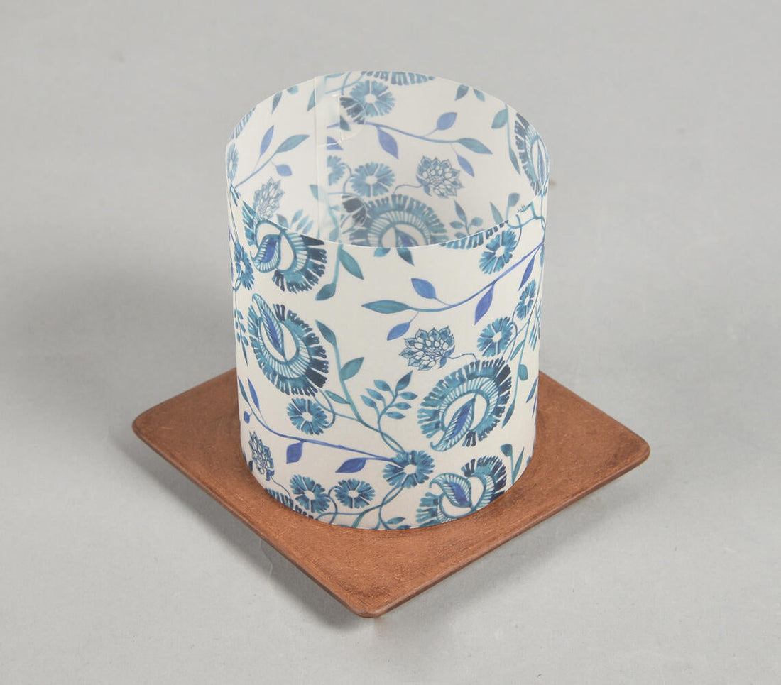 Floral Screen Printed Tea Light shade with MDF Stand-0