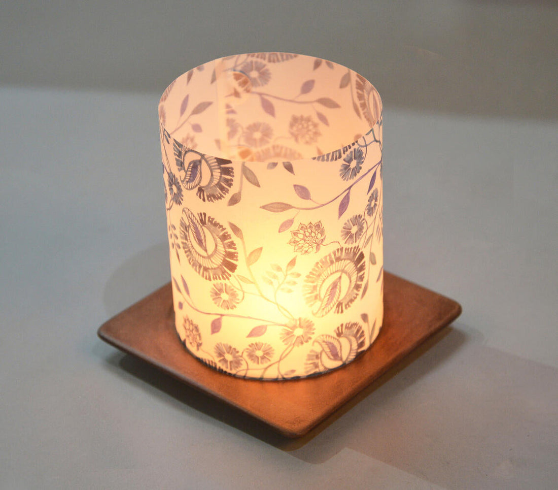 Floral Screen Printed Tea Light shade with MDF Stand-1