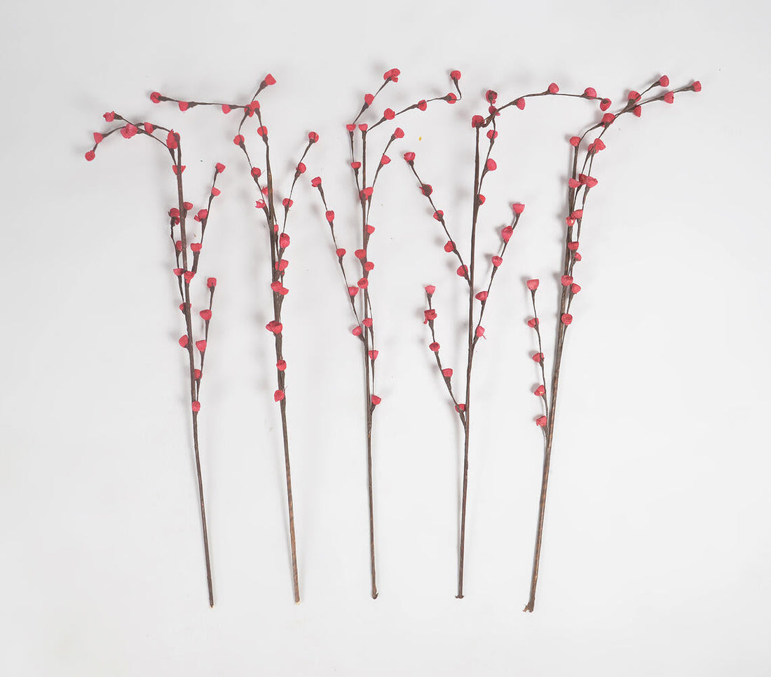 Handcrafted Eco-friendly Shola Wood Flower Sticks (Set of 5) Q1-1