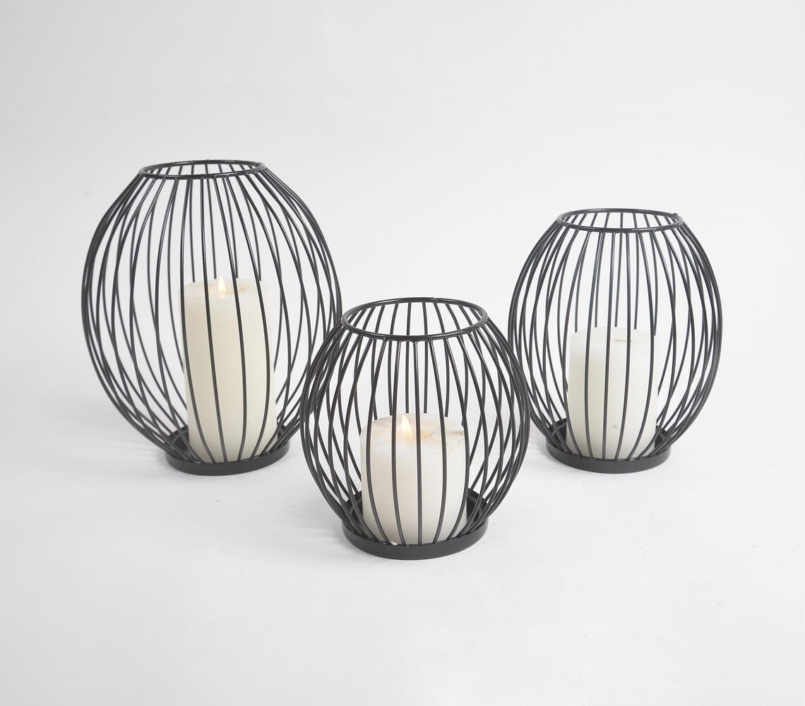 Minimal Metallic caged Candle Holders (set of 3)-0