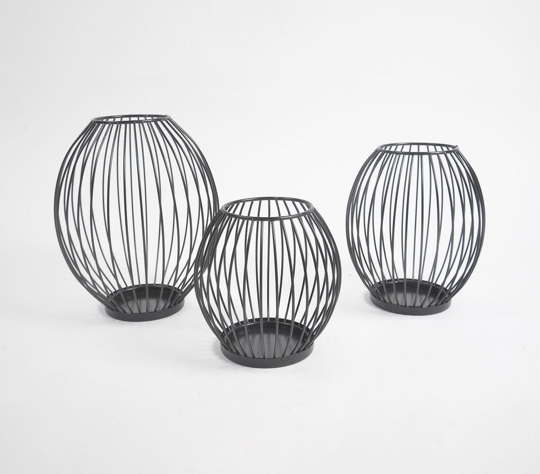 Minimal Metallic caged Candle Holders (set of 3)-1