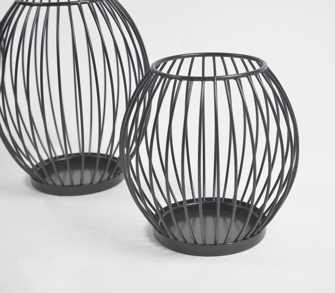 Minimal Metallic caged Candle Holders (set of 3)-2