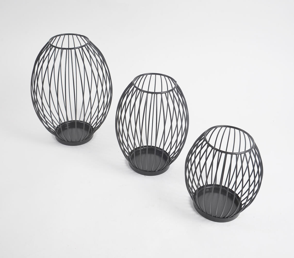 Minimal Metallic caged Candle Holders (set of 3)-3