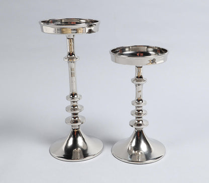 Sand Cast Aluminium Vintage Pillar Candle Stands (Set of 2)-2