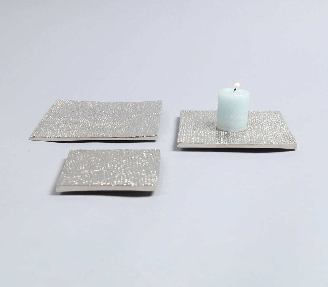 Sand Cast Aluminium Square Textured Candle Plates (Set of 3)-0