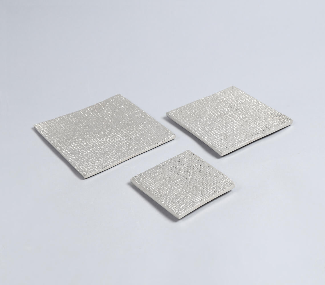 Sand Cast Aluminium Square Textured Candle Plates (Set of 3)-1