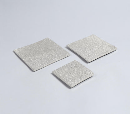 Sand Cast Aluminium Square Textured Candle Plates (Set of 3)-1