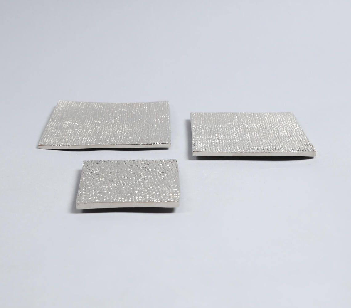 Sand Cast Aluminium Square Textured Candle Plates (Set of 3)-2