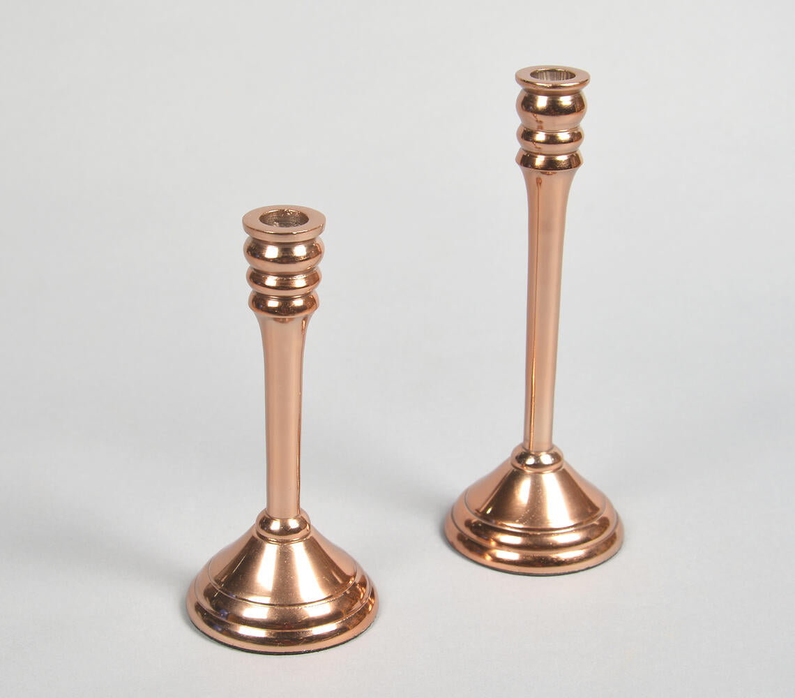 Lacquered Aluminium Copper-Toned Candle Holders (Set of 2)-1