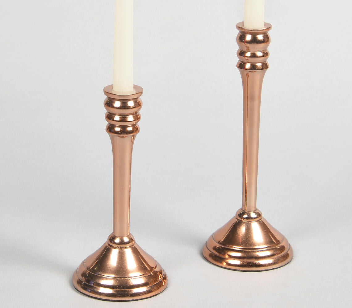 Lacquered Aluminium Copper-Toned Candle Holders (Set of 2)-2