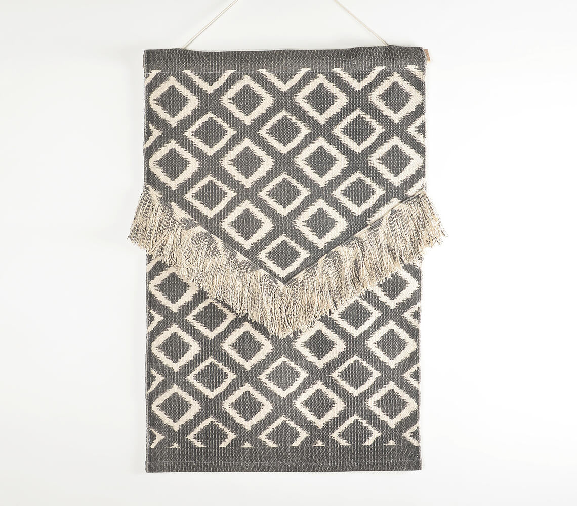 Geometric Print Cotton Fringed Patches Wall Hanging-0