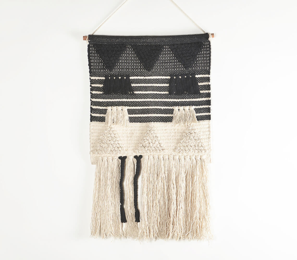 Monochrome Cotton Wall Hanging with Tassels-0