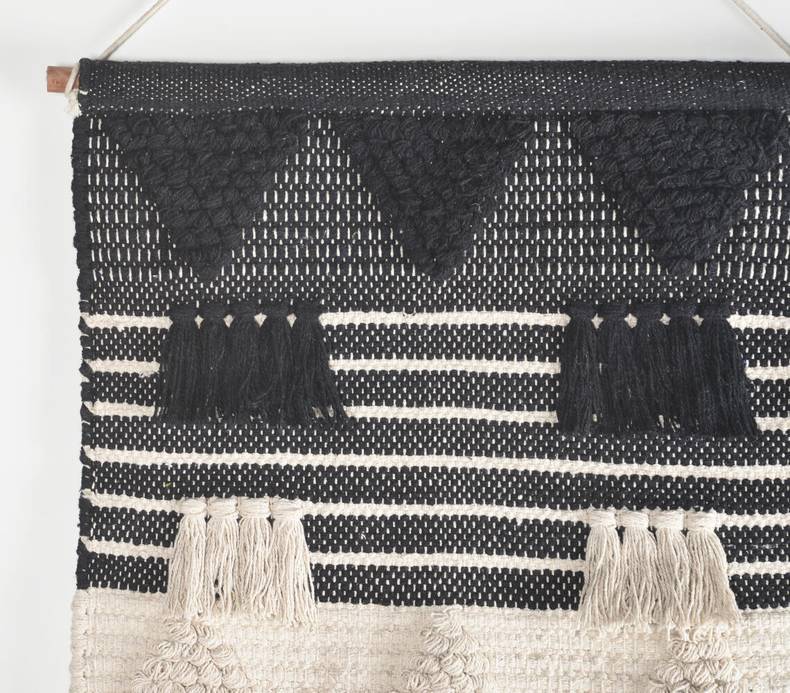 Monochrome Cotton Wall Hanging with Tassels-1