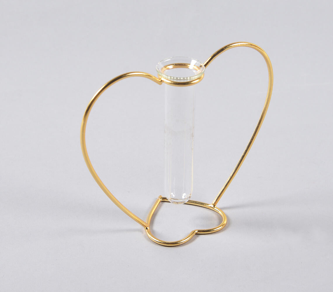 Heart-Shaped Metal &amp; Glass Test Tube Planter Vases (set of 2)-3