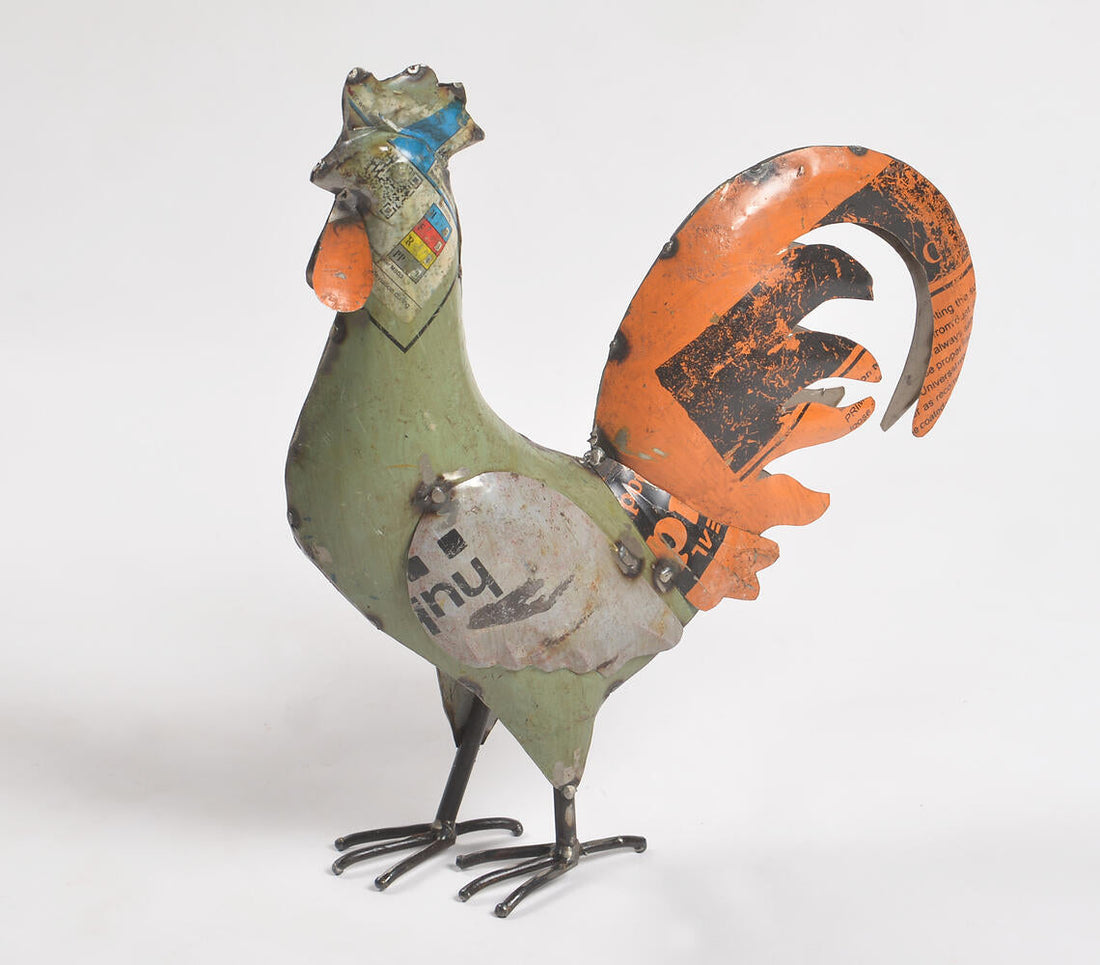 Hand Cut Recycled Iron Rooster Showpiece-0