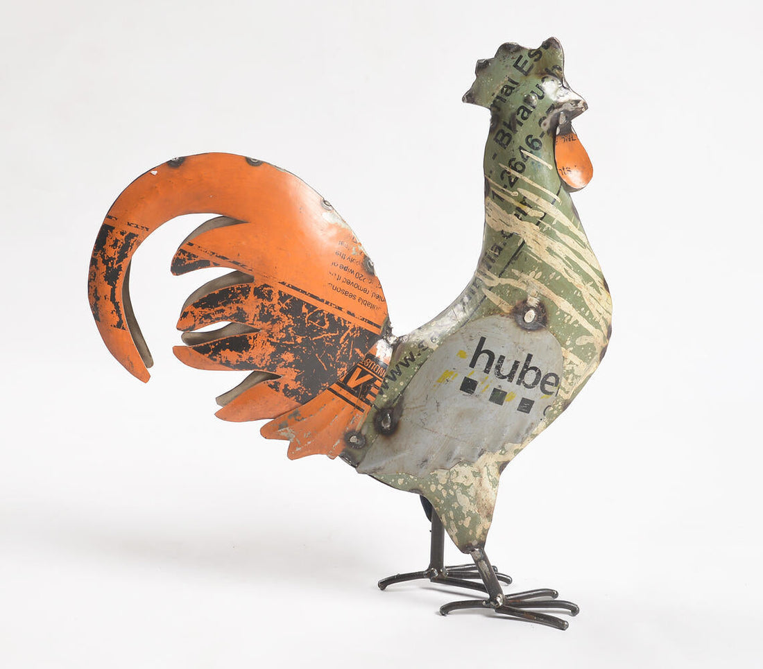 Hand Cut Recycled Iron Rooster Showpiece-1