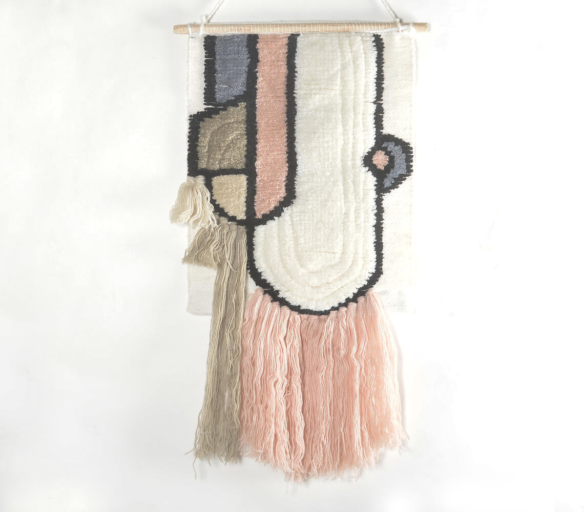 Handwoven Abstract Pastel Fringed Wall Hanging-0